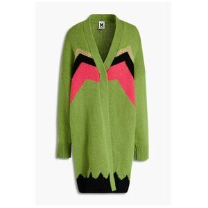 Missoni $795 Green Knit Geometric Long Length Cardigan Sweater Medium NWT